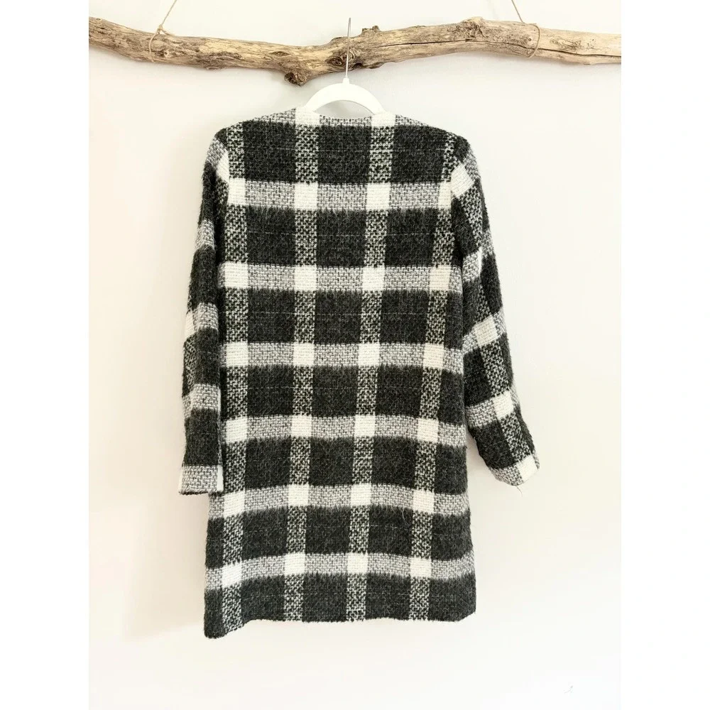 Bandolera Plaid Wool Blend Coatigan Womens Size Medium Grey‎ White - Picture 4 of 4